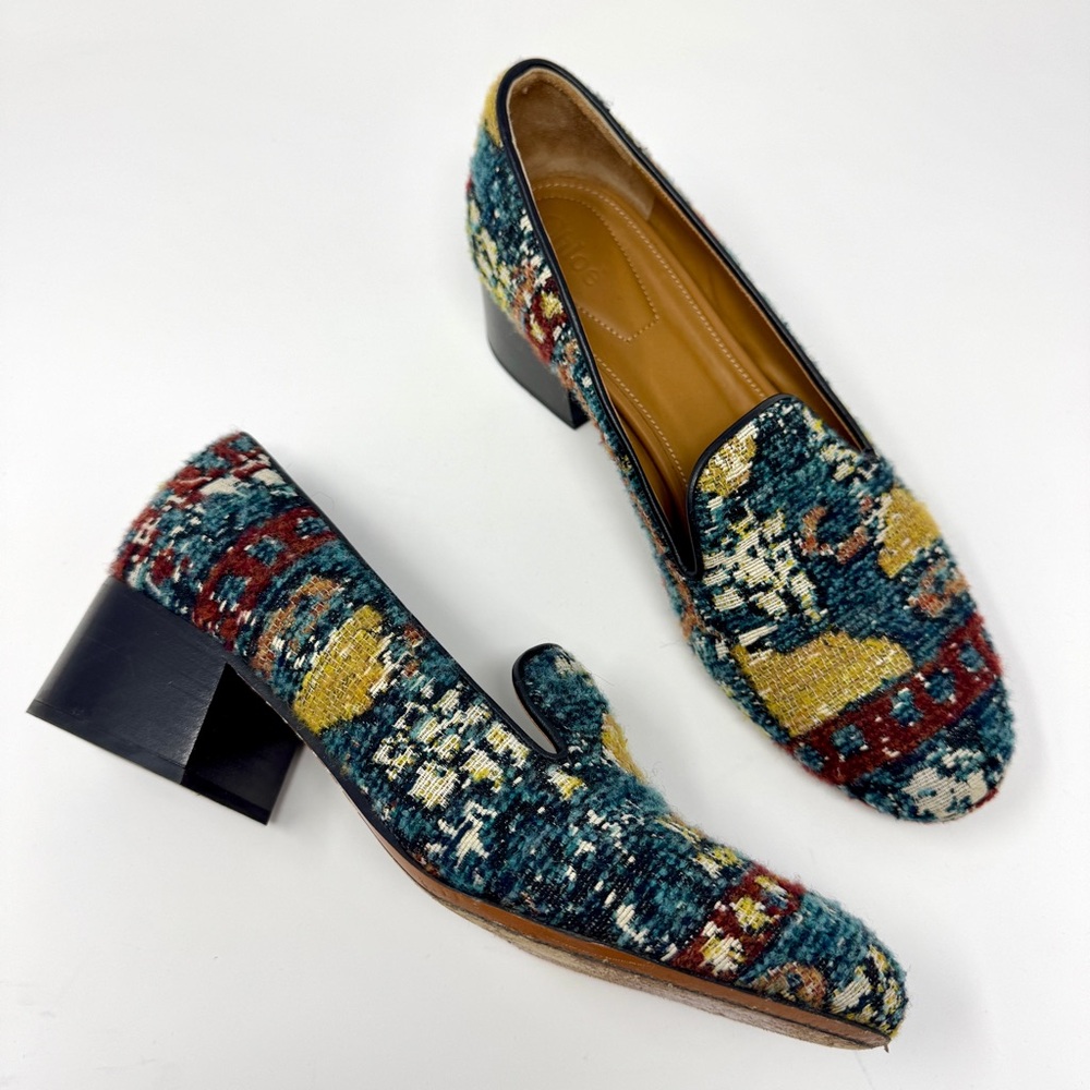 Chloรฉ Tapestry Block Heel Loafers